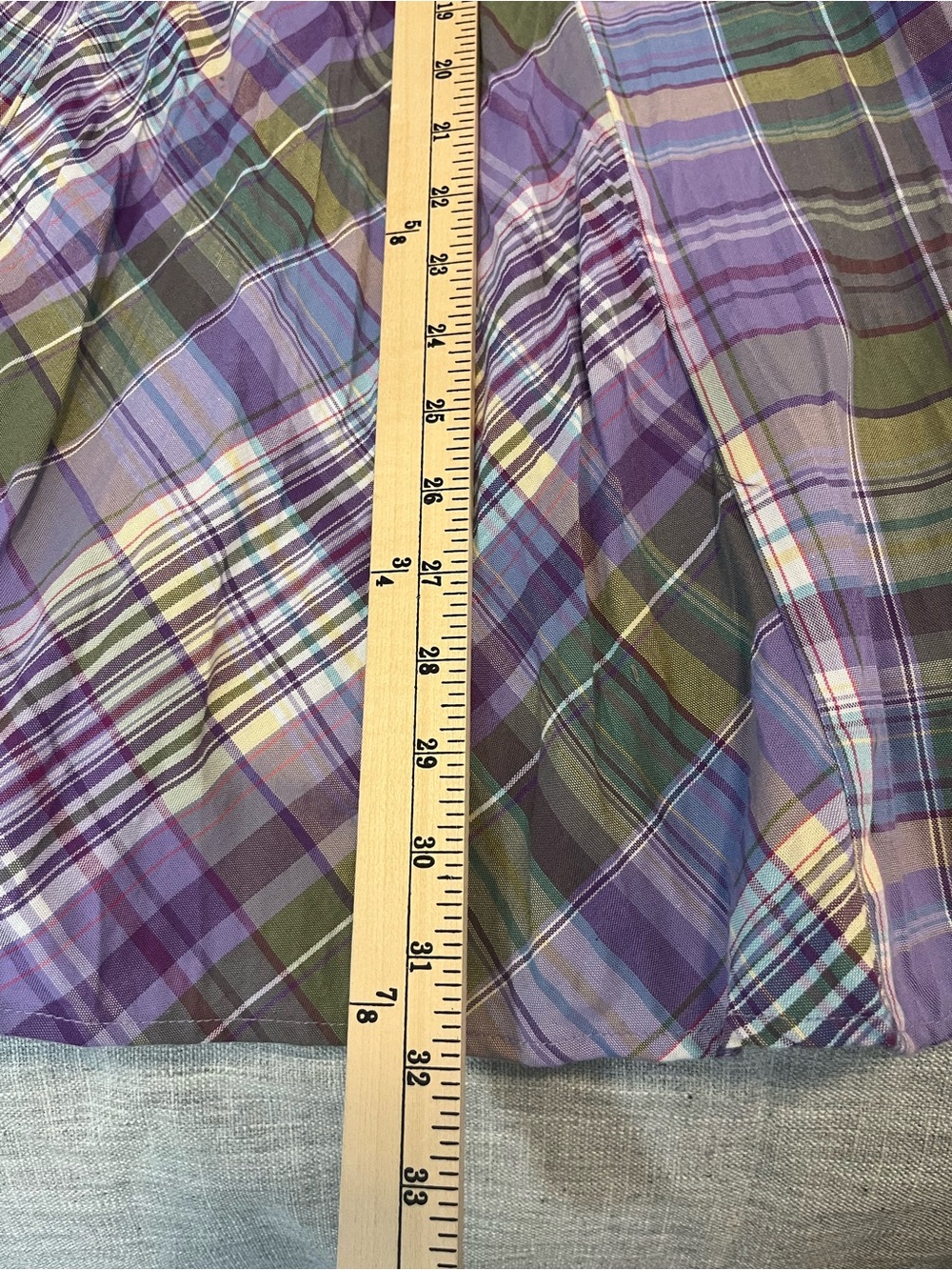 Koret Pleated Plaid Midi Skirt Large Elastic Waist Lavender Green Cotton Cottage - Picture 5 of 9